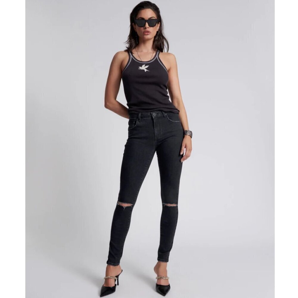 ONE TEASPOON Freebirds Ii High Waist Stretch Black 2 knee-rips Fit Leg R 26 US4